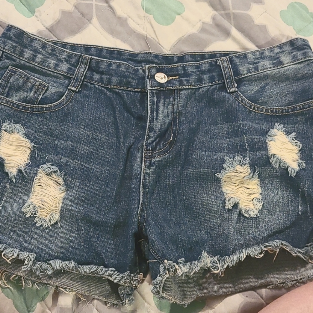 Women's Blue Jean Shirts Distressed Short Shorts Size 33